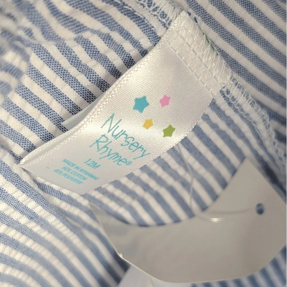 Nursery Rhyme Baby Boy Blue White Seersucker Shorts 12M NWT Elastic Waist
